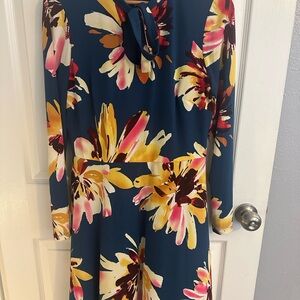 MAGGY LONDON 70’s Floral Keyhole Dress Long Sleeve